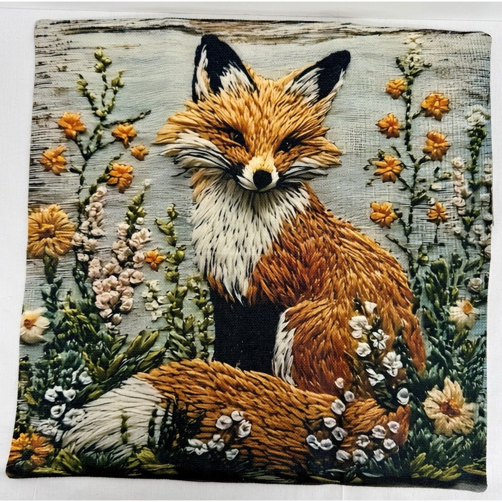 Decorative Fox Throw Pillow Cover in Orange and Cream